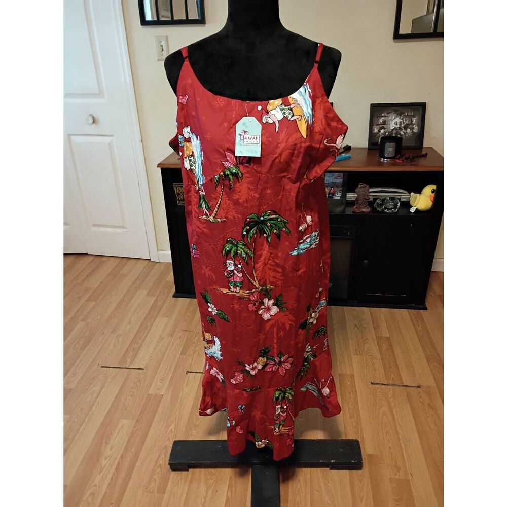 New Hawaii Hangover Red Christmas Dress Women 2XL Surfing Santa Hawaiian Cotton